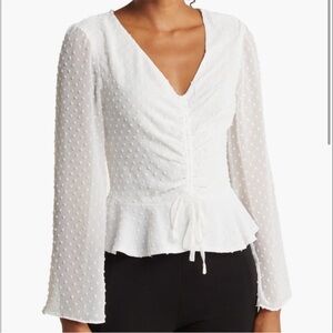 REVOLVE 1. State Swiss Dot Romantic Textured V Neck Long Sleeve Size XS